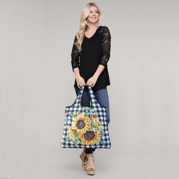 COPY - Chic Reusable Shopping Bag - Gingham Sunflower - Picture 1 of 3